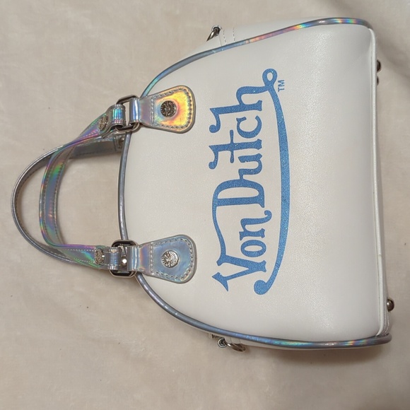 Von Dutch Handbags - VON DUTCH holographic and white mini bowling bag